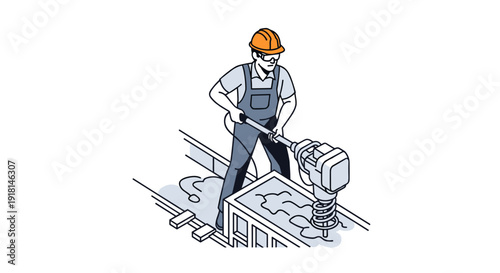 Construction Worker Wearing Hard Hat and Overalls.