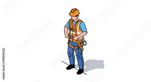 Construction Worker Wearing Safety Harness Equipment.