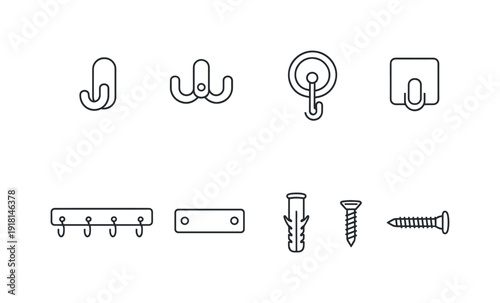 Home bathroom wall hooks: single hook, double hook, suction hook, adhesive hook, hook rail, mounting plate, wall anchor, mounting screw