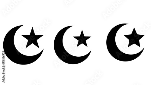 Three crescent moons with stars in the center of each moon. isolated on transparent background