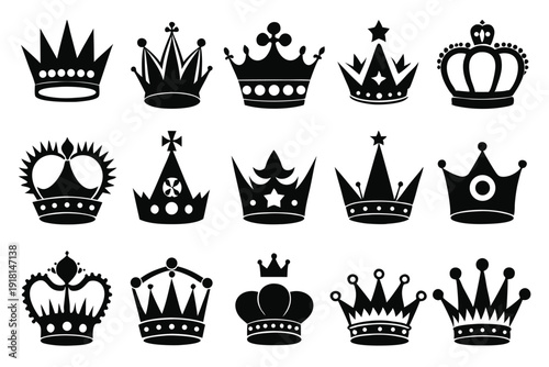 set of crown line art silhouette vector illustration