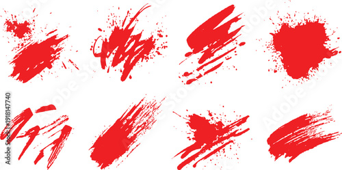 Set of red paint strokes. Red brush strokes vector set on a transparent background, perfect for creative designs and art projects.