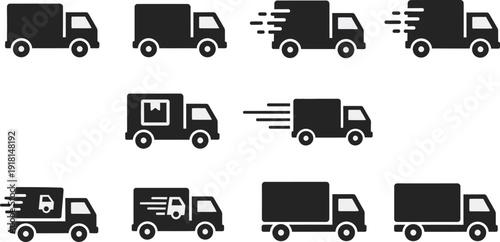 Set of Delivery Truck Icons with Motion Lines illustration [converted