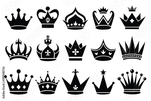 set of crown line art silhouette vector illustration