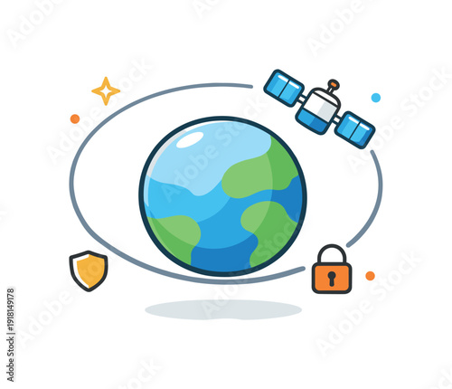 Reliable background infrastructure and unseen stability in modern systems visualized through orbital balance, a satellite moving in a flawless