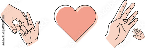Parental love and care symbolized by hands holding and a heart icon