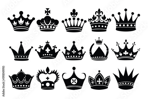 set of crown line art silhouette vector illustration
