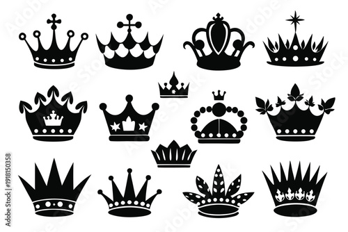 set of crown line art silhouette vector illustration