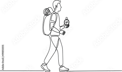 Person with Backpack and Compass Walking hiking des