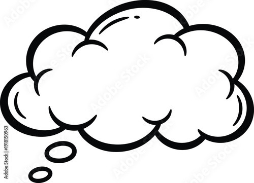 Hand drawn thought bubble icon, comic speech cloud outline, creative idea symbol isolated white flavector