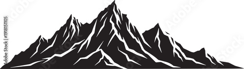 Jagged Mountain Peaks Silhouette with Sharp Edges on White Background Keywords: mountains, peaks