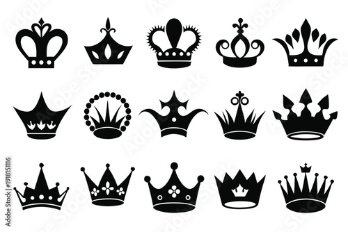 set of crown line art silhouette vector illustration