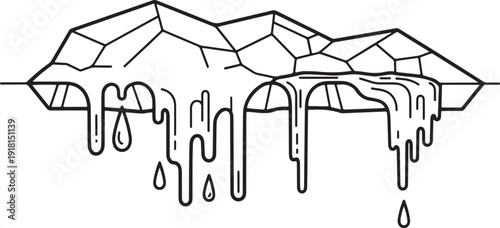 Melting Ice Formation with Dripping Water Black and White Line Art icicle