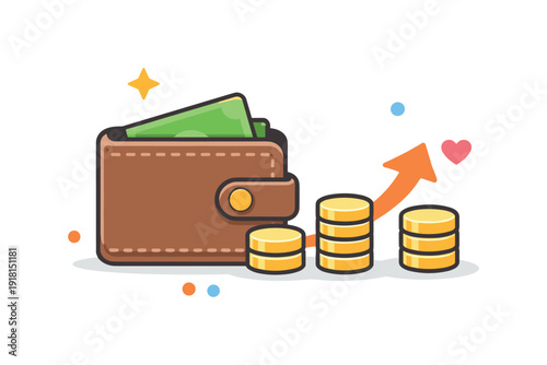 Personal finance management and saving habits in everyday life showing responsible money planning and awareness, a wallet combined with stacked coins