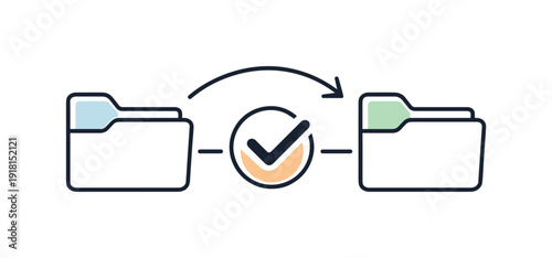 Smooth collaboration handoff and continuity in a digital project environment highlighting stability, two connected folders passing through a checkmark