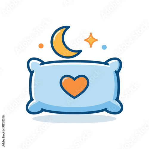 Healthy sleep habits and recovery as part of a productive lifestyle emphasizing rest and balance, a crescent moon above a pillow with a subtle heart
