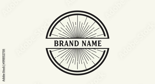 Vintage Style Circular Logo Badge with Sunburst Rays and Banner for Brand Name Text, in Bright Studio.