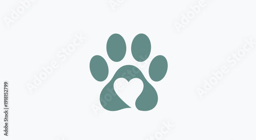 Cute Paw Print with Heart Icon Symbolizing Pet Love on a Bright Studio Background