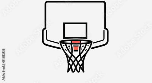 Outline Drawing of Basketball Hoop and Net on Isolated White Background
