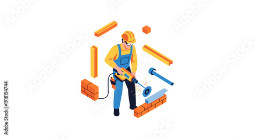 Construction Worker with Tools and Equipment.
