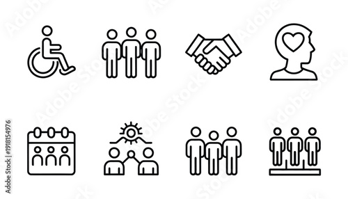 Vector icons representing inclusion diversity and teamwork for community events