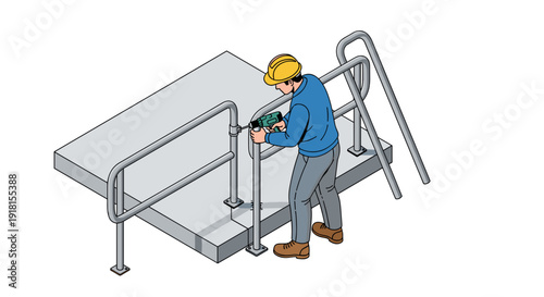 Man in Hard Hat Working on Platform.