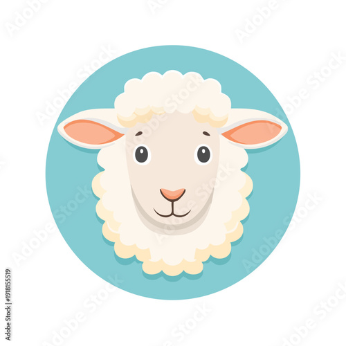 A cute sheep illustration in blue circle