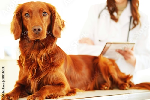 Veterinarian examines puppy in clinic setting during routine checkup for health