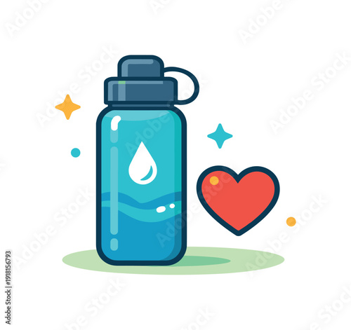 Calm daily habit of keeping a reusable water bottle nearby throughout the day to support hydration and balance, a water bottle paired with a small