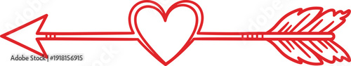 Red heart arrow romantic love symbol valentine tattoo style outline vector illustration design art, flavector