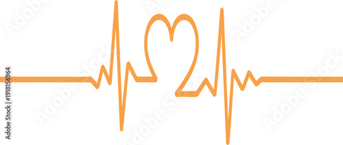 Orange heart shape formed by heartbeat lines on white background medical health love