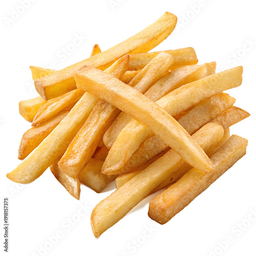 Crispy golden french fries, fast food snack, delicious potato wedges, culinary food photo, transparent background design, restaurant style image