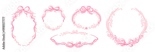 Whimsical flower wreath, ribbon bow. Vintage frame