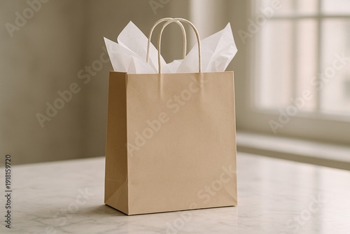 Beige Paper Gift Bag with Tissue Paper