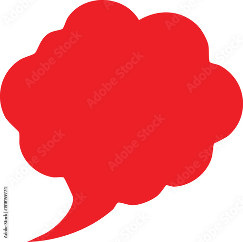 Red Cloud Shaped Speech Bubble with a Pointed Tail on White Background