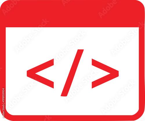 Red Calendar Page With Code Brackets On White Background