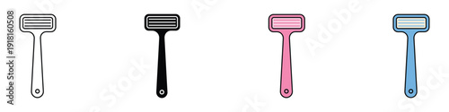 Safety razor icon vector set. Disposable manual razor symbol for personal grooming, hygiene, and barber services. Vector Illustration.