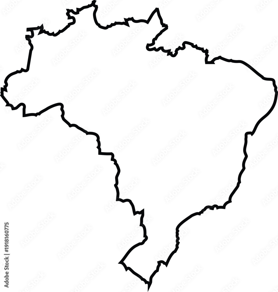 Fototapeta premium Outline Map of Brazil in Black on a White Background with Transparent Background