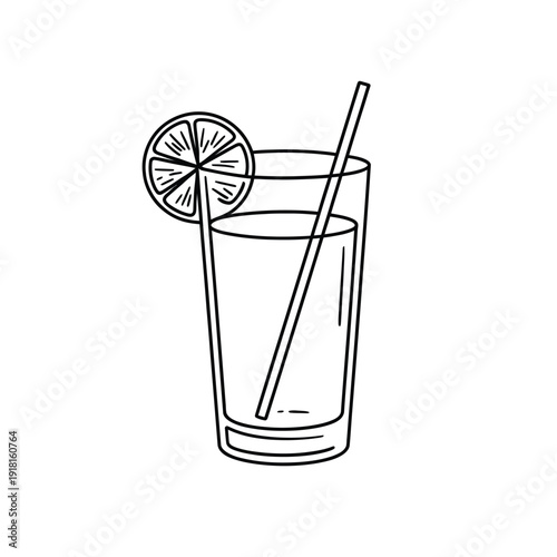 Simple line drawing of a refreshing drink with a lemon slice