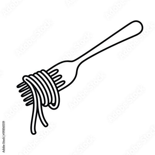 Simple line drawing of spaghetti wrapped around a silver fork