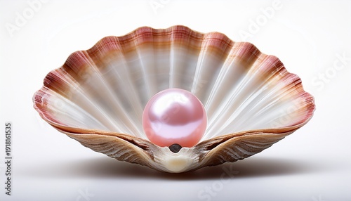 Wallpaper Mural pink pearl nestled within an open clam shell on a white background Torontodigital.ca