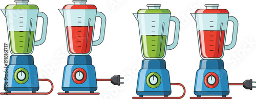 Kitchen Blender Set with Colorful Smoothies Electric Appliance Vector Illustration Collection