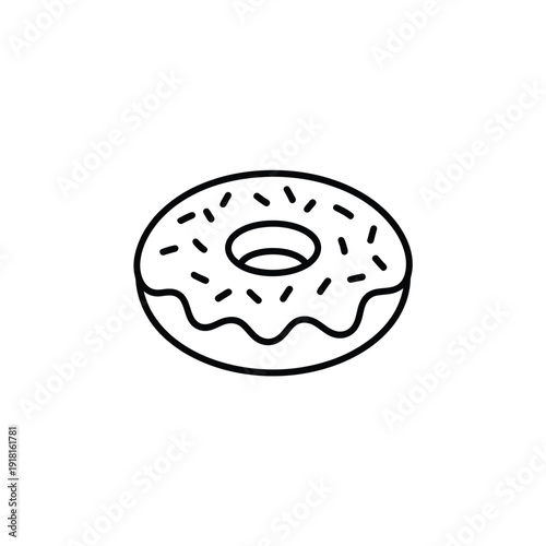 Simple line drawing of a glazed donut with colorful sprinkles on top