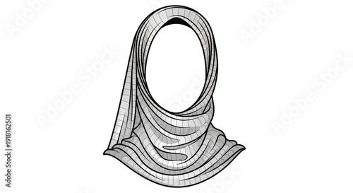 Simple black and white illustration of a headscarf or hijab.