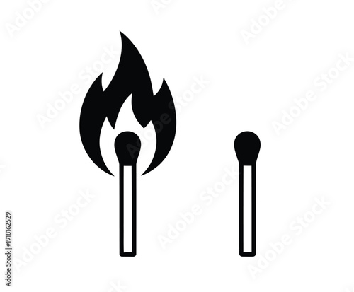 Illustration of matchsticks, with flames burning on white background, perfect for fire safety designs, energy concepts, ignition symbols, caution signs, and creative vector projects
