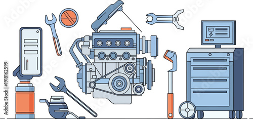 Vector illustration of car engine repair service