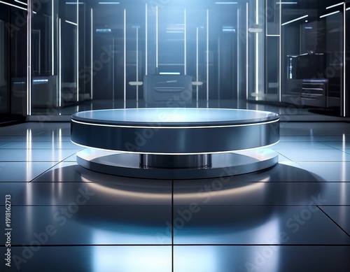 Wallpaper Mural sleek modern table in a futuristic room with ambient lighting and reflective floor Torontodigital.ca