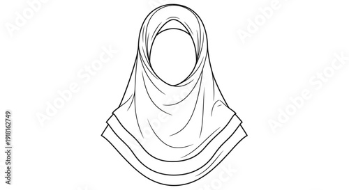 Simple line drawing of a headscarf or hijab on a white background.