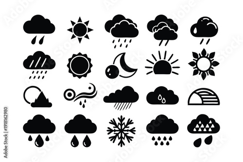 set of weather icons line art silhouette vector illustration