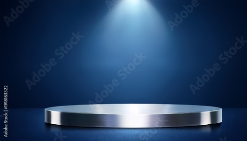 Wallpaper Mural metallic podium under spotlight against sophisticated navy blue background for luxury product presentation Torontodigital.ca